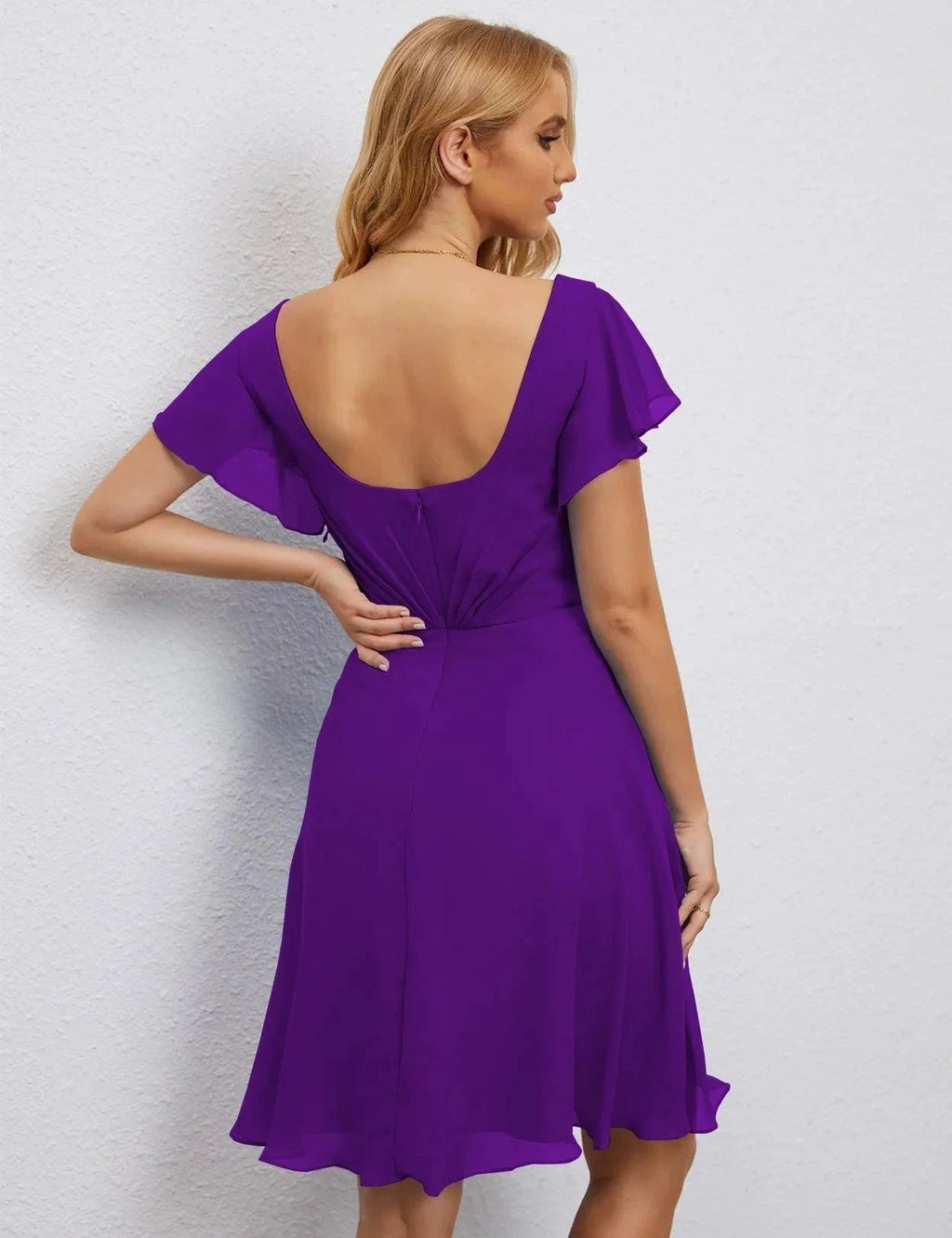 Numbersea U Back Homecoming Dress Formal Prom Dress Knee Length Short Sleeves Cocktail Party Dress 28077 by numbersea