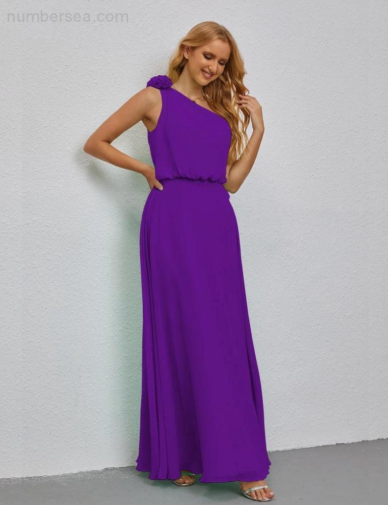 Ruffled One Shoulder Sleeveless Long Bridesmaid Dresses A-line Formal Evening Gown Side Split 28080 by numbersea