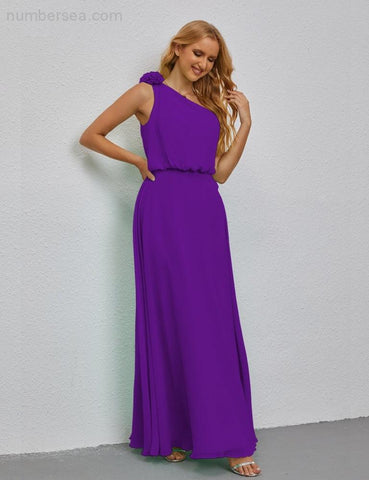 Ruffled One Shoulder Sleeveless Long Bridesmaid Dresses A-line Formal Evening Gown Side Split 28080