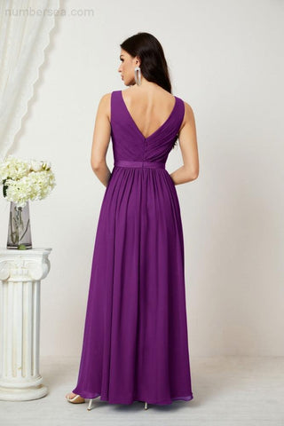 Women's Chiffon Long Bridesmaid Dresses A line Sleeveless Formal Prom Gown for Evening Party Homecoming Dresses 2808