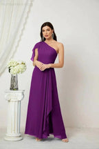 Numbersea Chiffon Ruffled One Shoulder Long Bridesmaid Dresses A-line Formal Evening Gown Side Split 2809 by numbersea