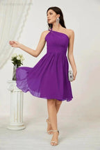 Numbersea Women Chiffon Short One Shoulder Bridesmaid Dress Formal Dresses for Party Homecoming 2804 by numbersea