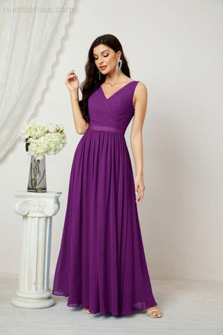 Women's Chiffon Long Bridesmaid Dresses A line Sleeveless Formal Prom Gown for Evening Party Homecoming Dresses 2808