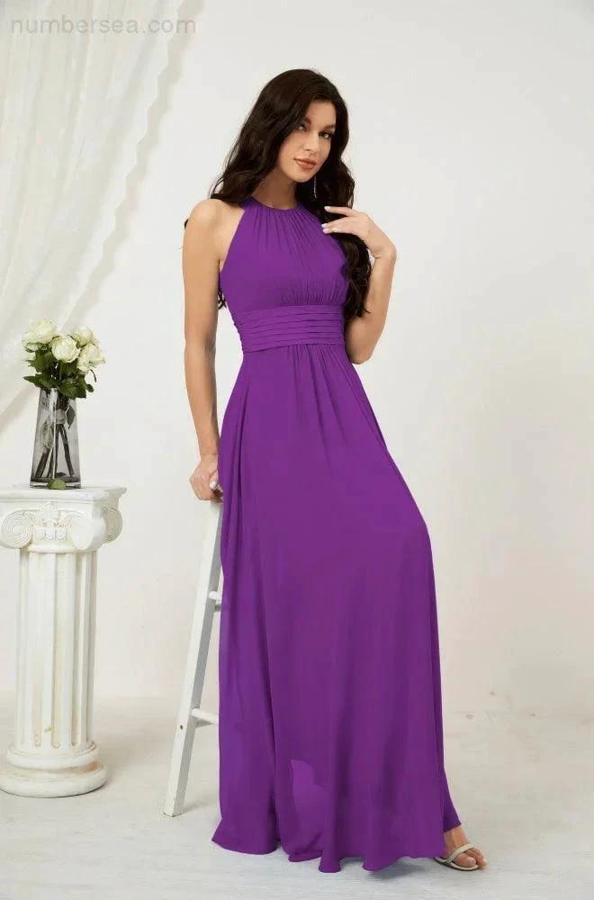 Numbersea Formal Party Gown Dress Chiffon Halter Long Sleeveless Bridesmaid Dresses 2802 by numbersea