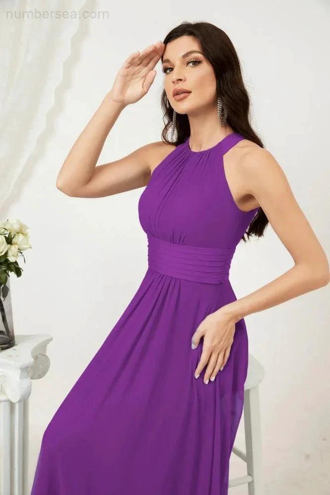 Numbersea Formal Party Gown Dress Chiffon Halter Long Sleeveless Bridesmaid Dresses 2802 by numbersea