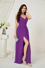 Numbersea Neck Bridesmaid Dresses Chiffon Long Spaghetti A-line Formal Prom Gown for Wedding Party Evening 2801 by numbersea