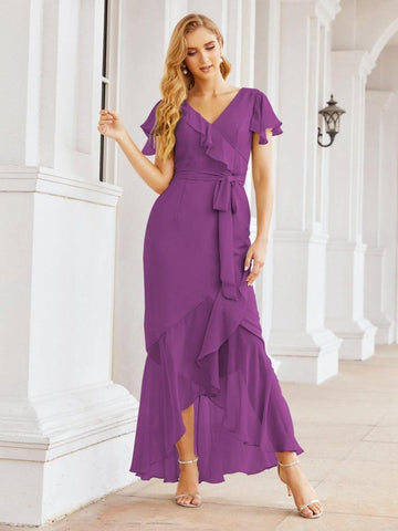 Numbersea Ruffled Bridesmaid Dresses Mermaid Formal Violin Evening Party Prom Gowns 28042