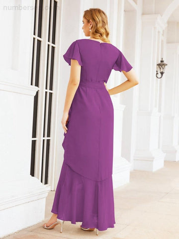 Numbersea Ruffled Bridesmaid Dresses Mermaid Formal Violin Evening Party Prom Gowns 28042