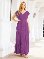 Ruffled Bridesmaid Dresses with Sleeves Long Formal Party Dress 28041 by numbersea