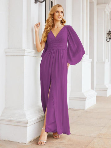 Numbersea Bridesmaid Dresses with Split for Wedding Party Flutter Sleeves 28045