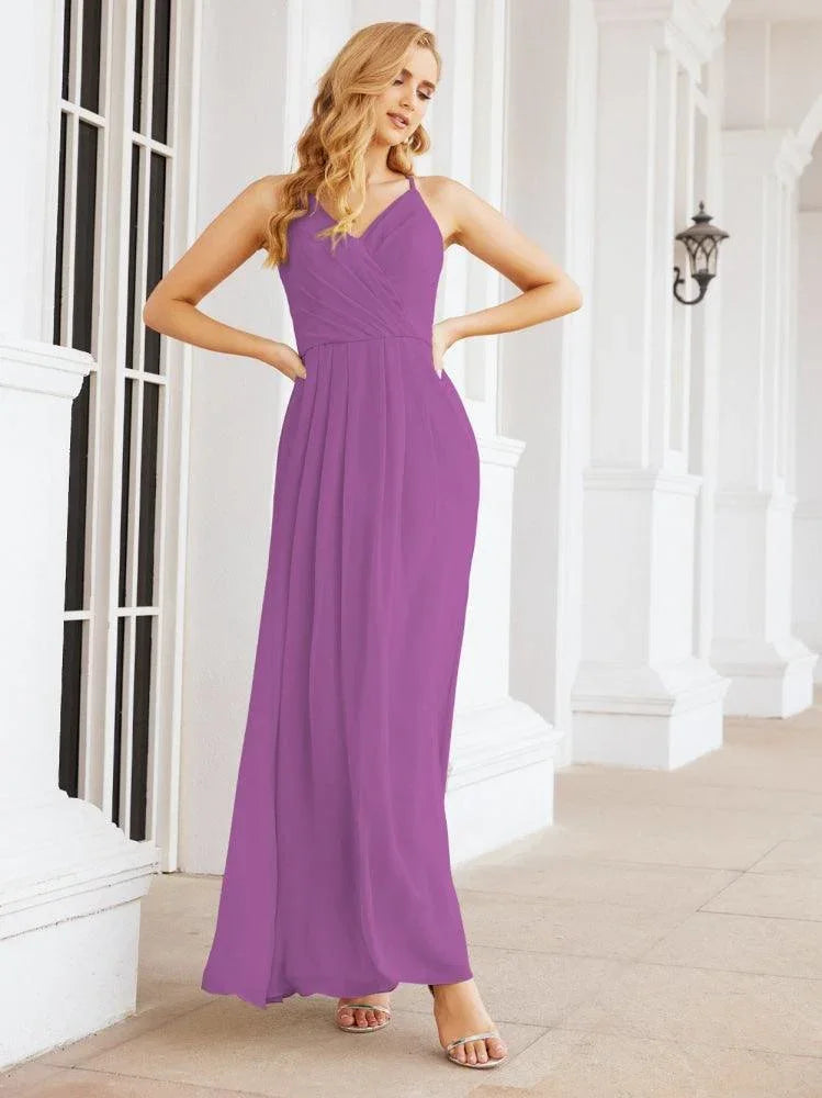 Robes de demoiselle d'honneur Numbersea à bretelles spaghetti, col en V, longues, coupe évasée, robes de bal formelles 28063