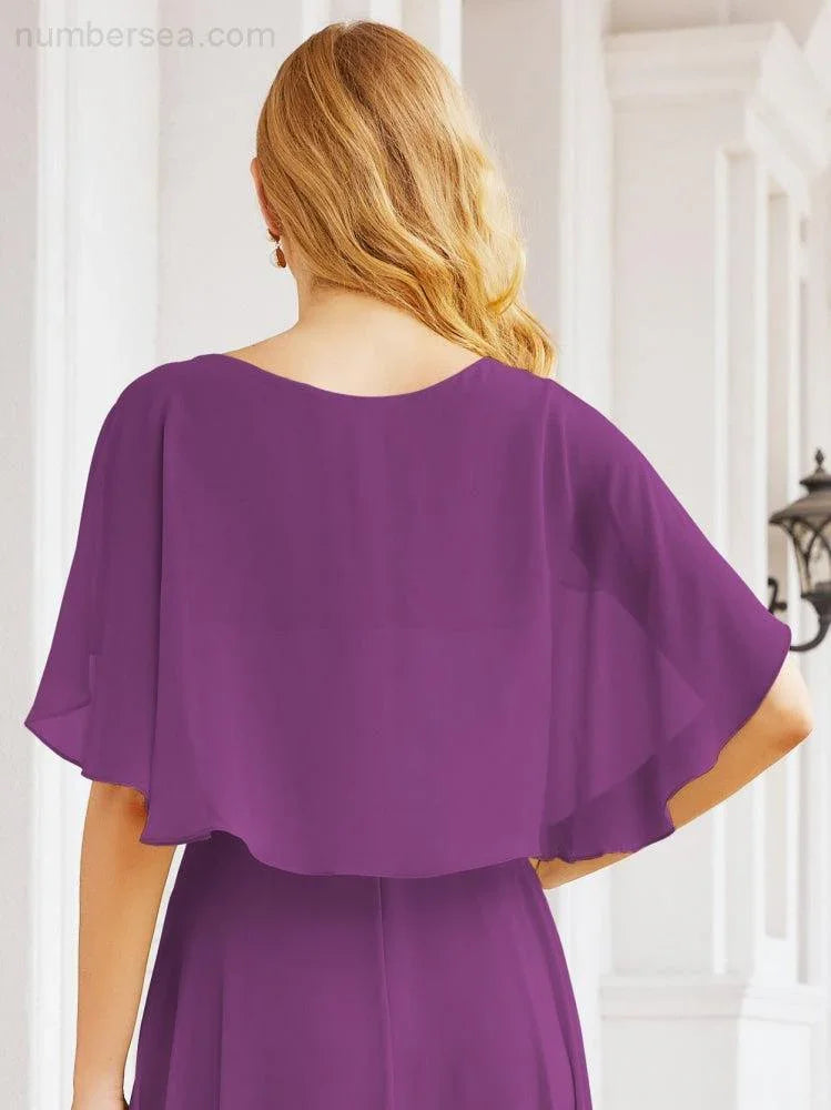 Numbersea Bridesmaid Dresses for Wedding Formal Evening Party Prom Gown with Cape 28050