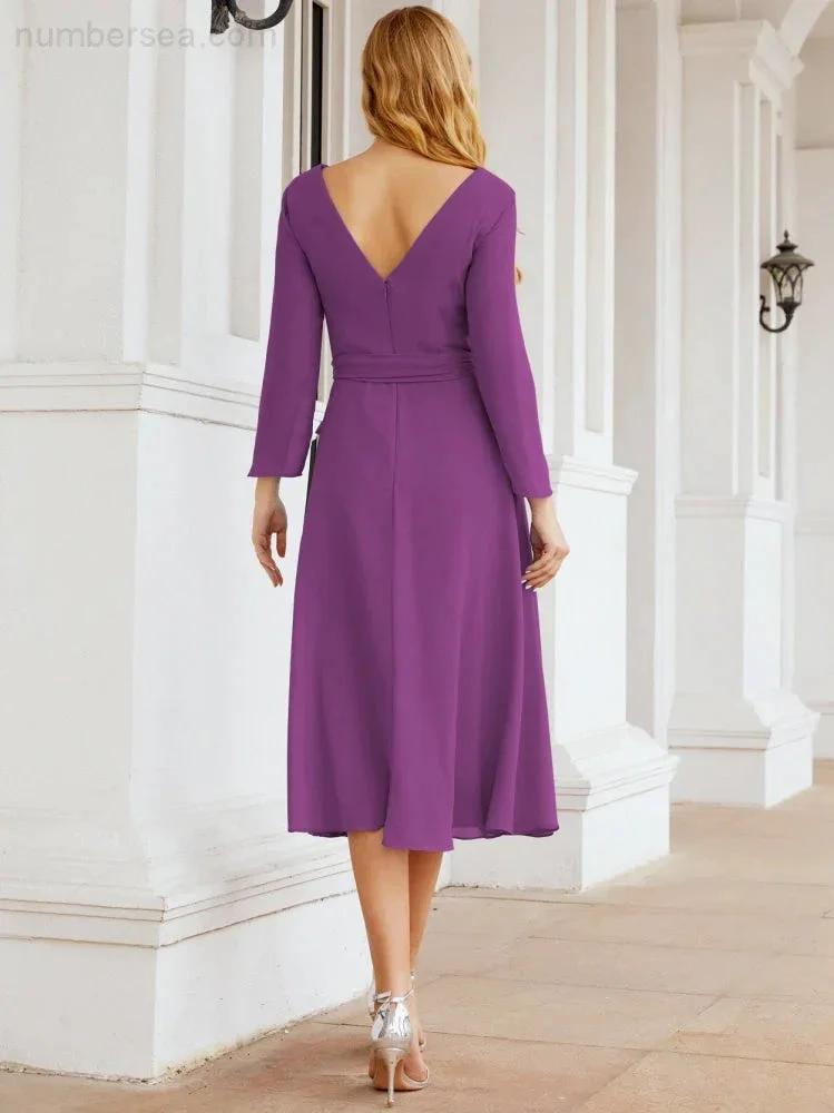 Bridesmaid Dress V-Back Waist Belt Mother of the Bride Wedding Guest SY28031 by numbersea