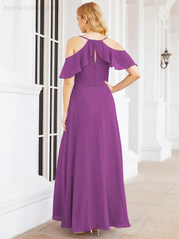 Numbersea Cold Shoulder Long Bridesmaid Dresses Side Slit Formal Prom Gowns Party Wedding 28070