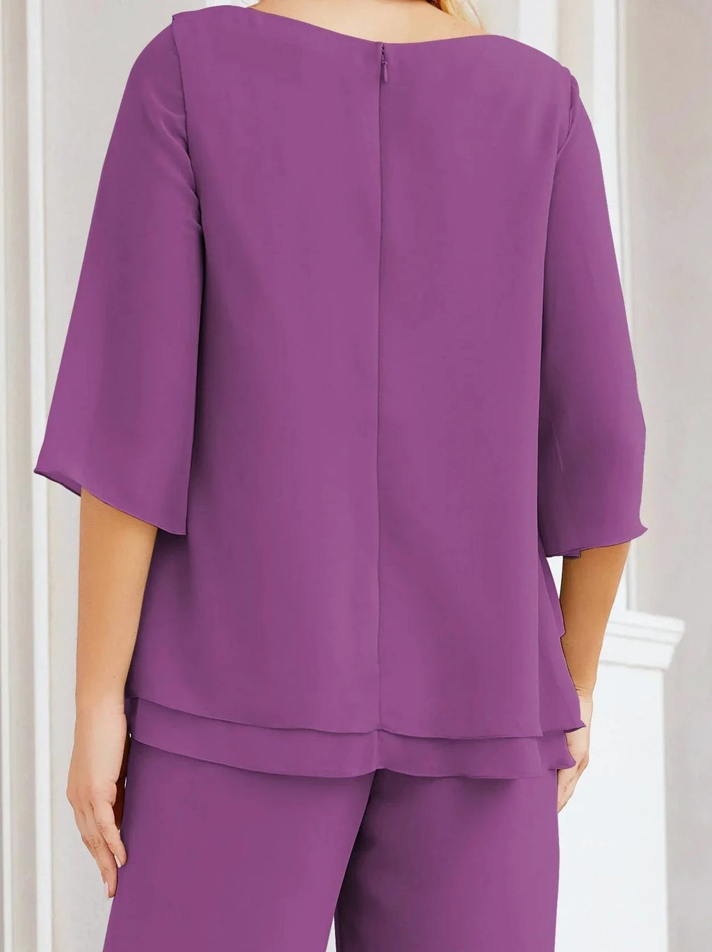 Sunnderly Elegant 2 Piece Mother of The Bride Dress Plus Size Pant Suits Ruffle Layers Sliver Housecoat SY28064 by numbersea