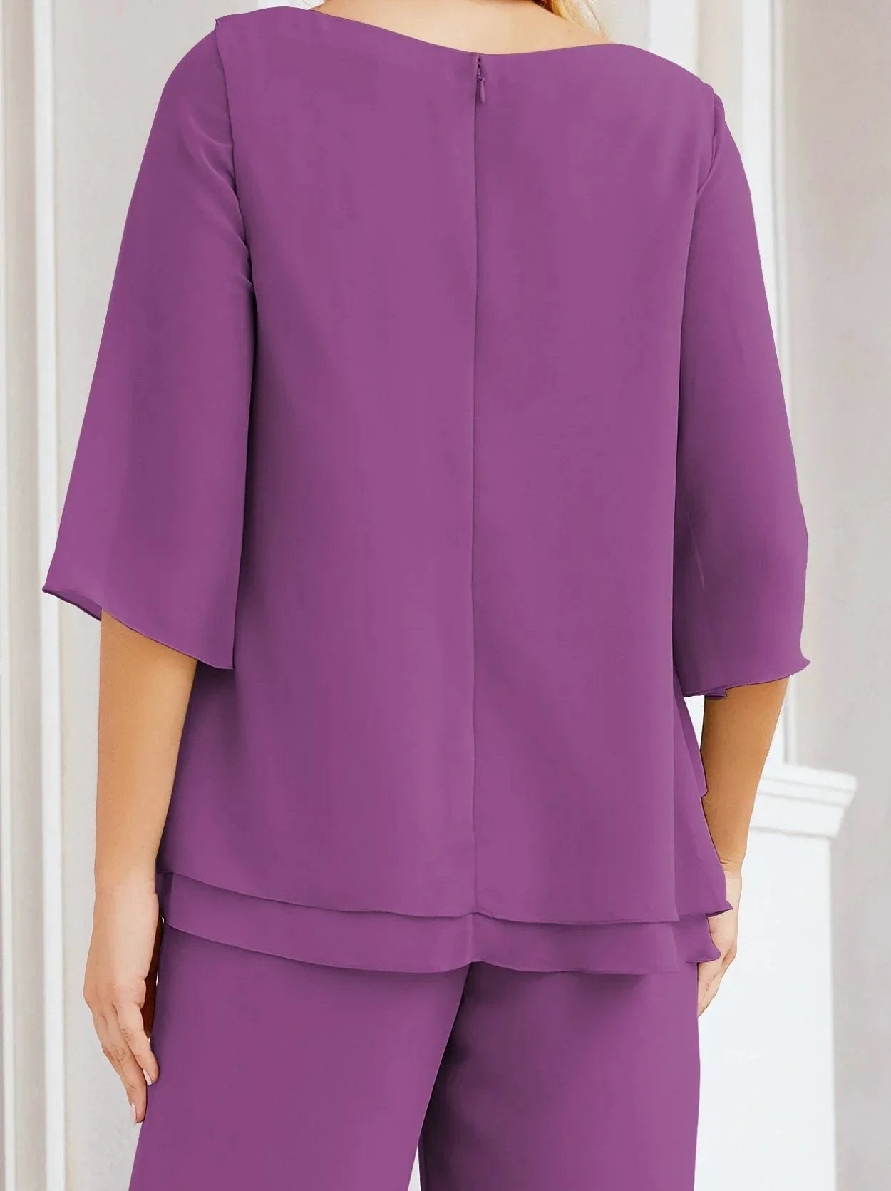 Sunnderly Elegant 2 Piece Mother of The Bride Dress Plus Size Pant Suits Ruffle Layers Sliver Housecoat SY28064 by numbersea