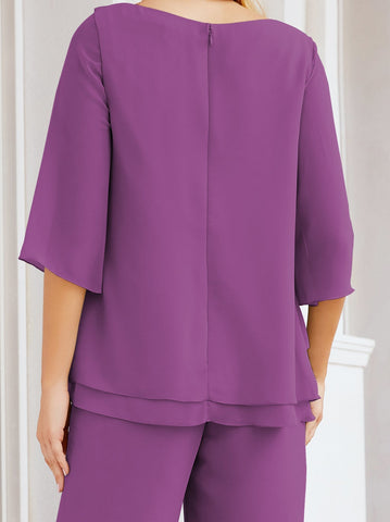 Sunnderly Elegant 2 Piece Mother of The Bride Dress Plus Size Pant Suits Ruffle Layers Sliver Housecoat SY28064