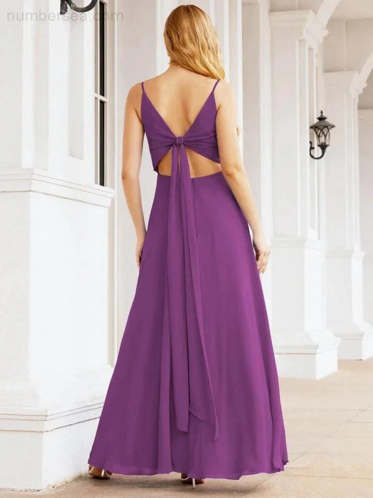 Numbersea Spaghetti Strap Bridesmaid Dresses V Neck Butterfly Back Fromal Evening Party Prom Gown 28036 by numbersea