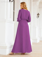 Sunnderly Women's Chiffon Bridesmaid Dress A line Long Sleeves Formal Evening Prom Gown for Wedding Guest SY28032 by numbersea