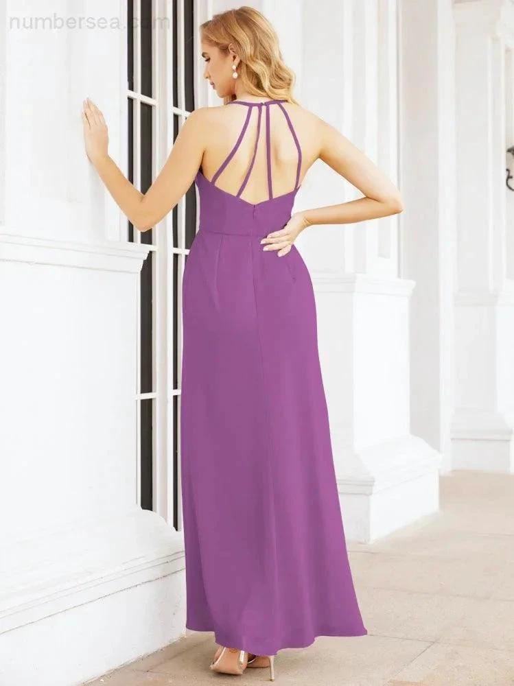 Numbersea Spaghetti Strap Bridesmaid Dresses V-Neck Long A-Line Formal Prom Gowns 28063 by numbersea