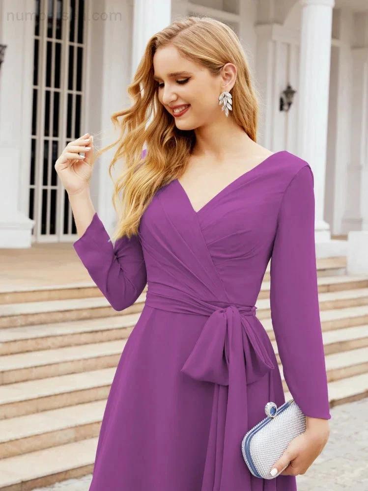 Bridesmaid Dress V-Back Waist Belt Mother of the Bride Wedding Guest SY28031 by numbersea
