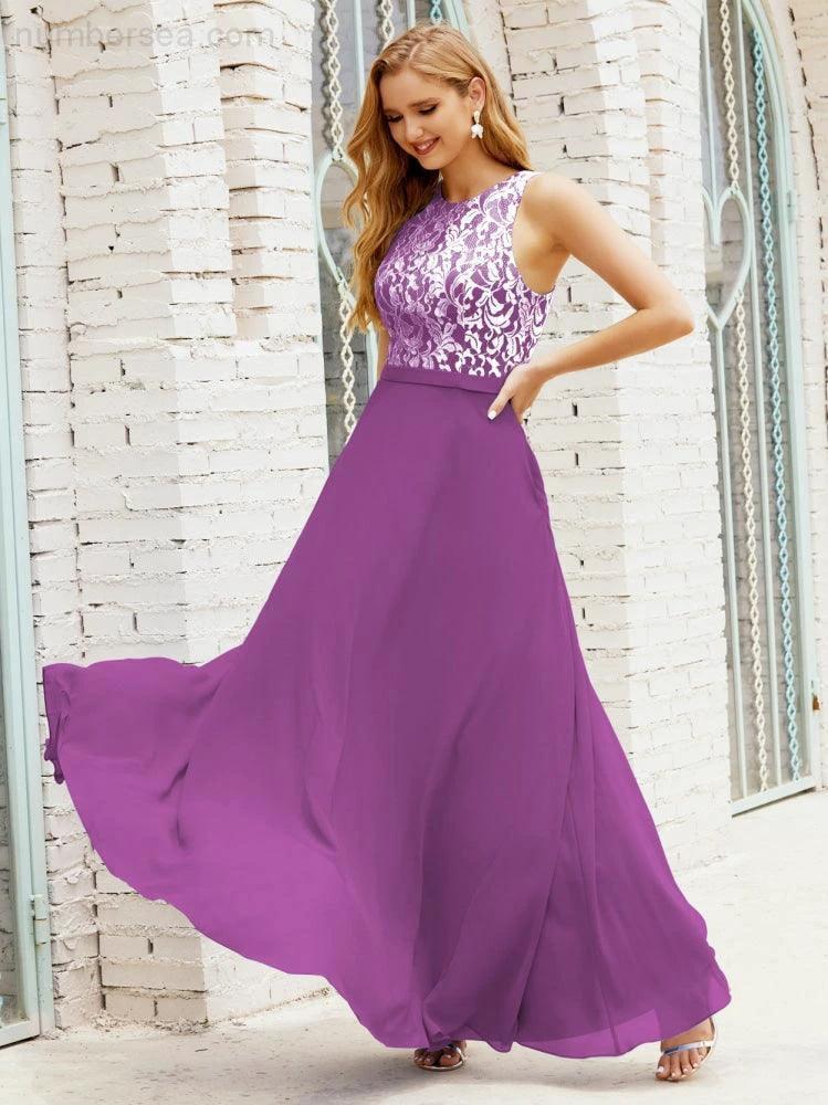 Lace Bridesmaid Dress Floor Length Evening Gowns with Pockets 28017 by numbersea