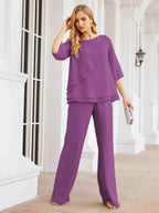 Sunnderly Elegant 2 Piece Mother of The Bride Dress Plus Size Pant Suits Ruffle Layers Sliver Housecoat SY28064 by numbersea