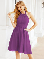 Numbersea Halter Chiffon Bridesmaid Dresses Short Sleeveless Formal Party Dress Open Back 28023 by numbersea
