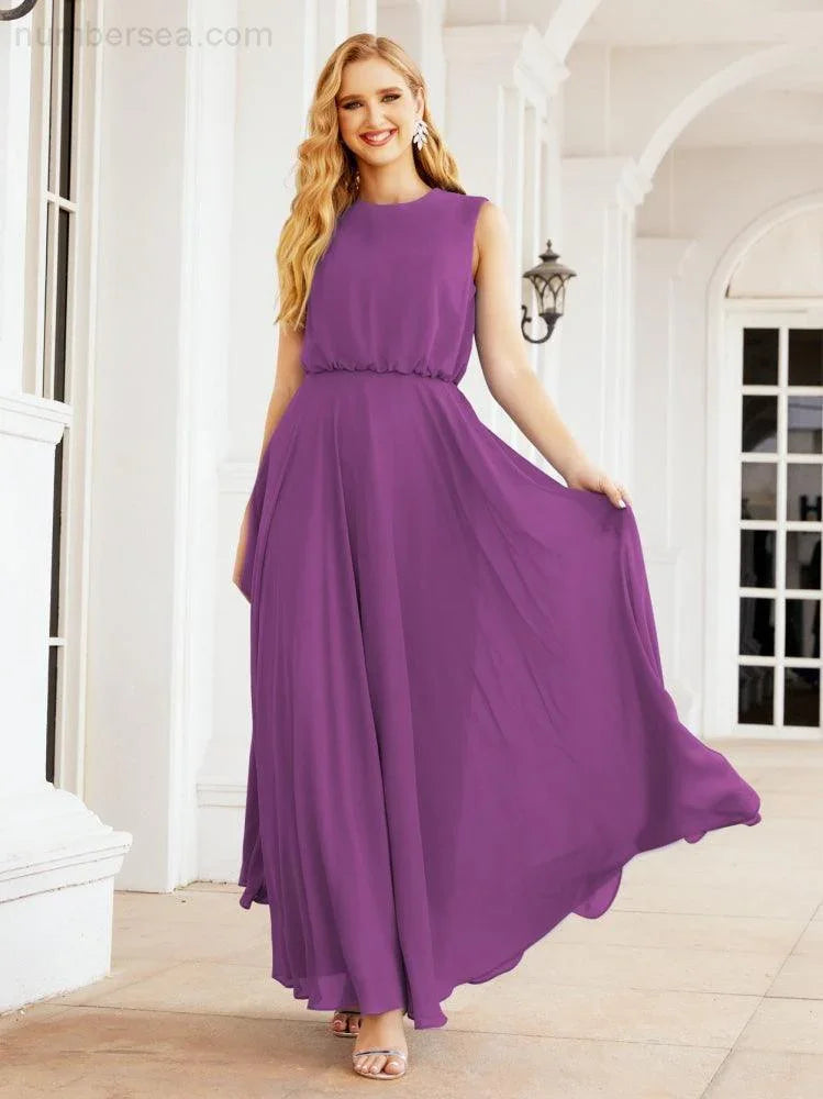 Numbersea Sleeveless Long Bridesmaid Dress A line Formal Evening Prom Gown 28025