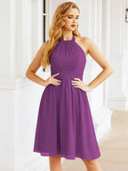 Numbersea Halter Chiffon Bridesmaid Dresses Short Sleeveless Formal Party Dress Open Back 28023 by numbersea