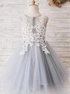 Lace Tulle Floor-length Blue Flower Girl Dress - photo 4