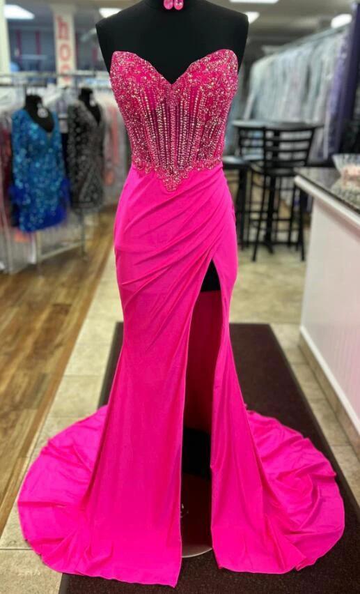 Sienna | Royal Blue Strapless Beaded Long Prom Dress with Slit by KissProm