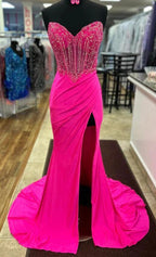 Sienna | Royal Blue Strapless Beaded Long Prom Dress with Slit by KissProm