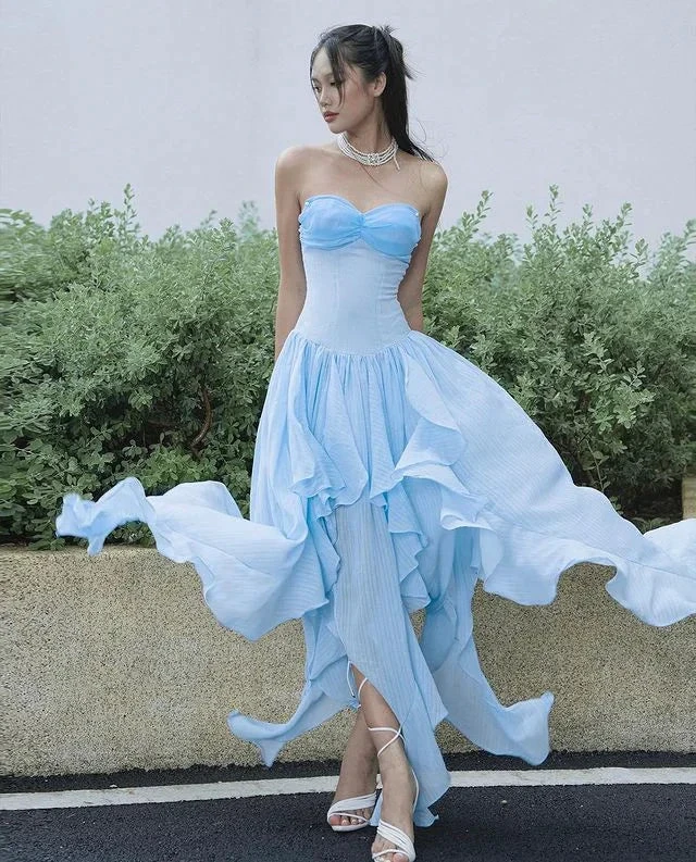 Elegant Blue Strapless Irregular Chiffon Party Prom Dress Sweetheart Evening Gown Y8223 by simplepromdress