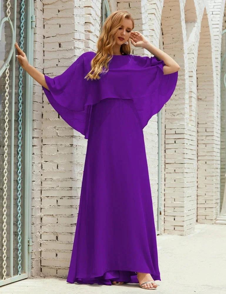 Sunnderly Bridesmaid Dress Women Long Sleeve V-Neck Chiffon Formal Wedding Party Dress SY28018 by numbersea