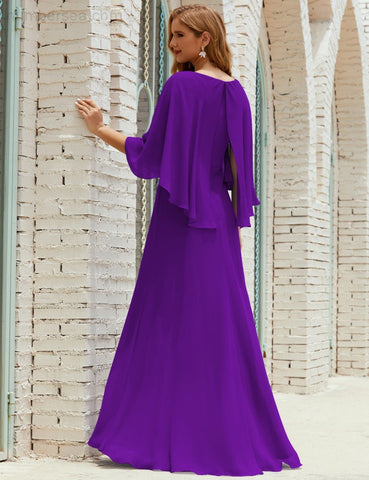 Sunnderly  Bridesmaid Dress Women Long Sleeve V-Neck Chiffon Formal Wedding Party Dress SY28018