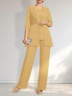 Jumpsuit/Pantsuit Separates Scoop Floor-Length Chiffon Lace Mother of the Bride Dress With Sequins by Dreamylily
