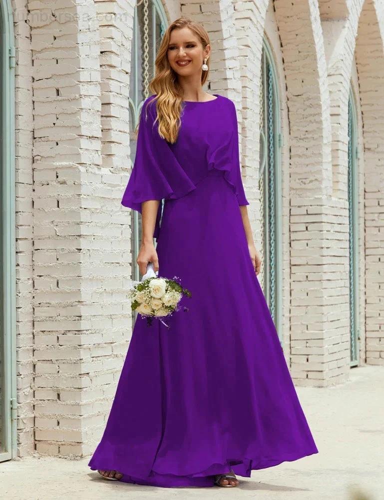 Sunnderly Bridesmaid Dress Women Long Sleeve V-Neck Chiffon Formal Wedding Party Dress SY28018 by numbersea
