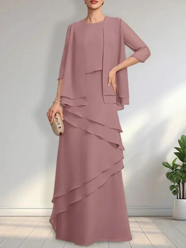 Sheath Scoop Floor-Length Chiffon Mother of the Bride Dress by Dreamylily