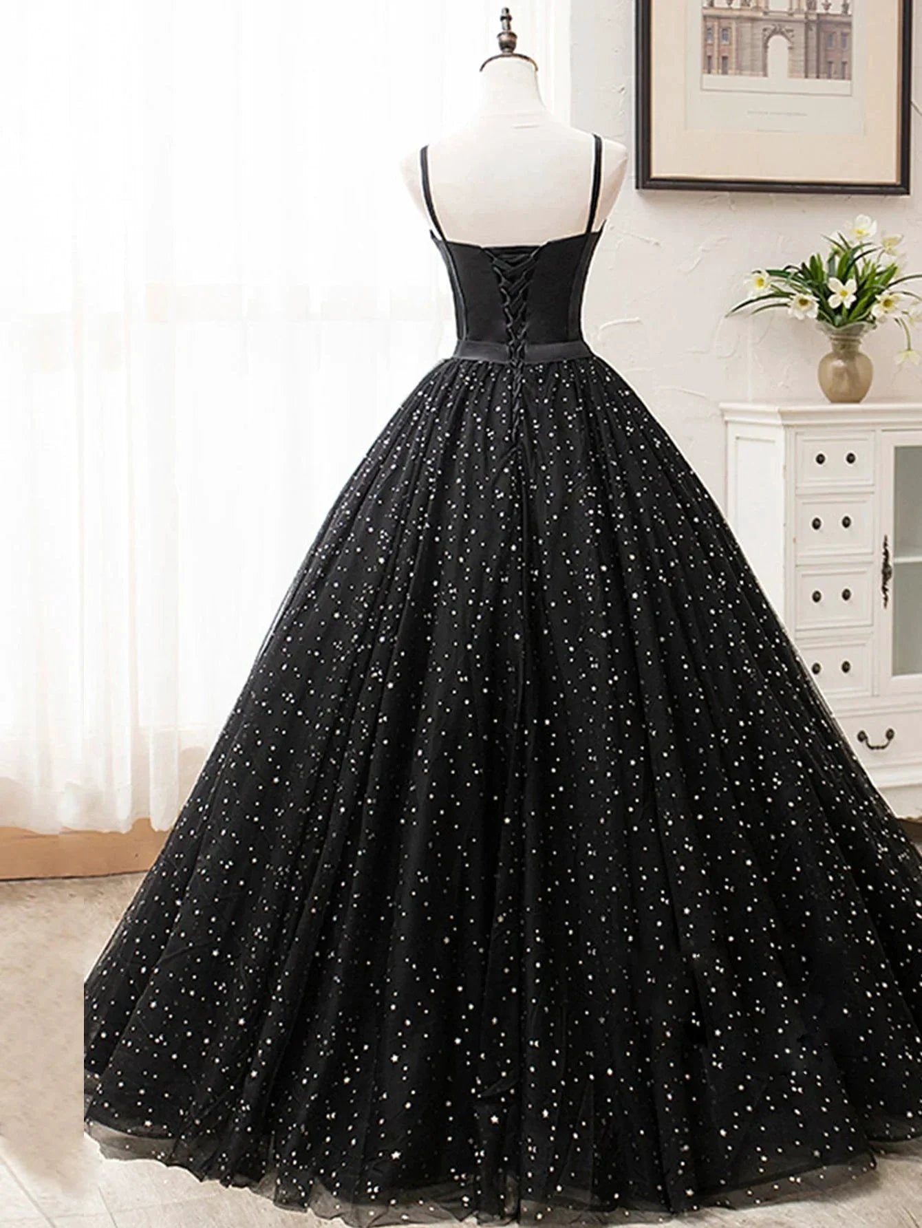 V Neck Glitter Black Long Prom Dress by KissProm