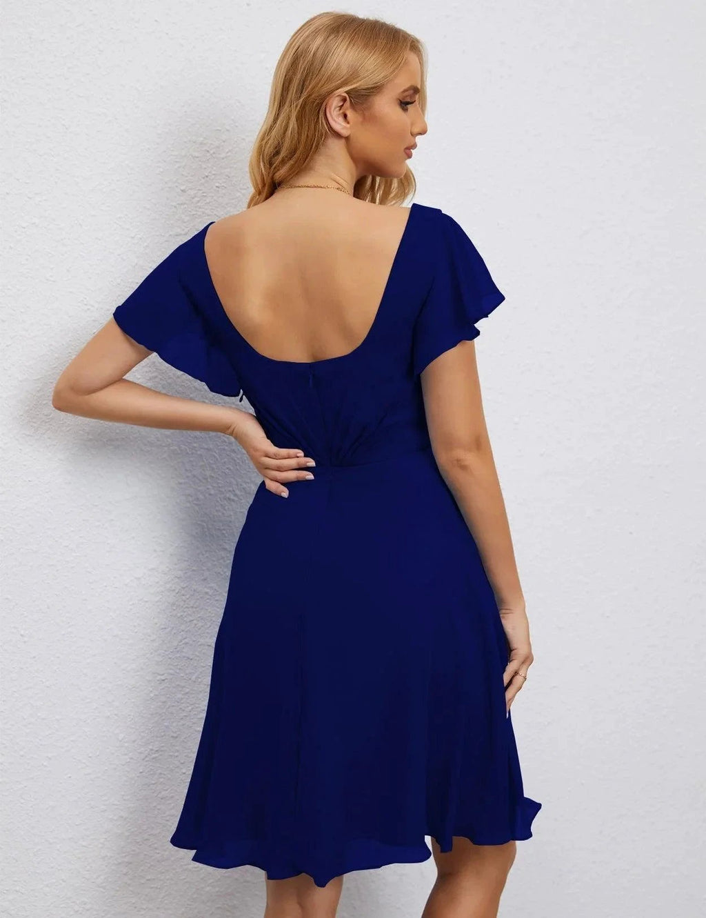Numbersea U Back Homecoming Dress Formal Prom Dress Knee Length Short Sleeves Cocktail Party Dress 28077 by numbersea