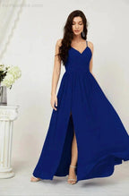 Numbersea Neck Bridesmaid Dresses Chiffon Long Spaghetti A-line Formal Prom Gown for Wedding Party Evening 2801 by numbersea