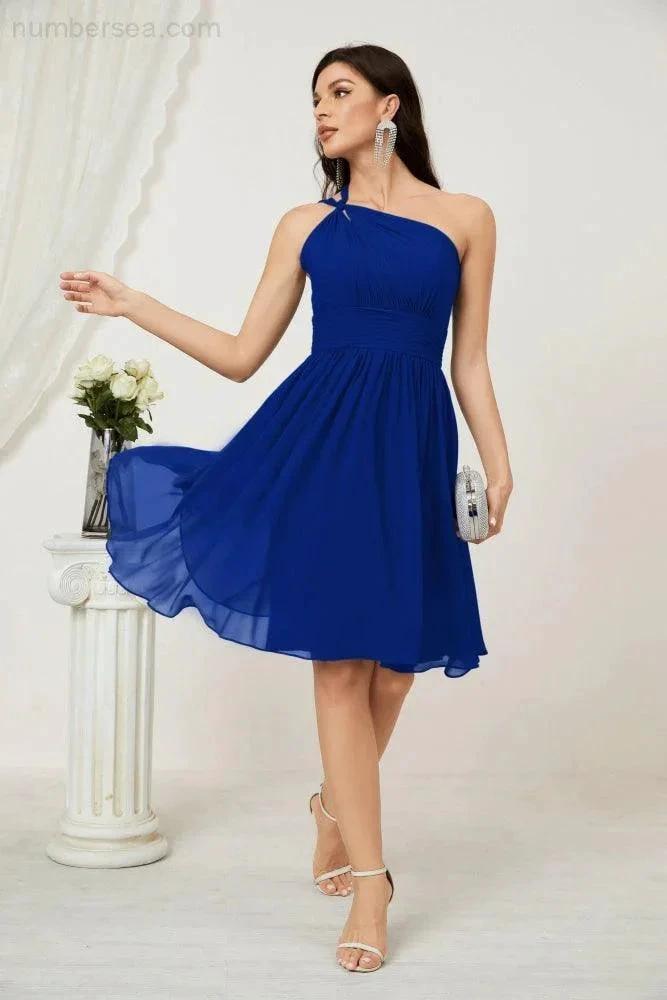 Numbersea Women Chiffon Short One Shoulder Bridesmaid Dress Formal Dresses for Party Homecoming 2804 by numbersea
