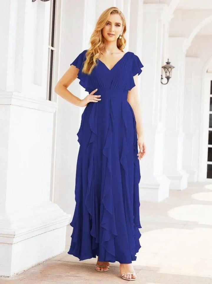 Ruffled Bridesmaid Dresses with Sleeves Long Formal Party Dress 28041 by numbersea