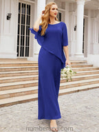 Sunnderly Formal Party Gown Dress Long Mother of The Bride Dresses with Ruffle Cape SY28026 by numbersea