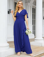 Numbersea Chiffon Bridesmaid Dresses Long Formal Evening Prom Mother of The Bride Dress with Flutter Sleeve     SEA28040