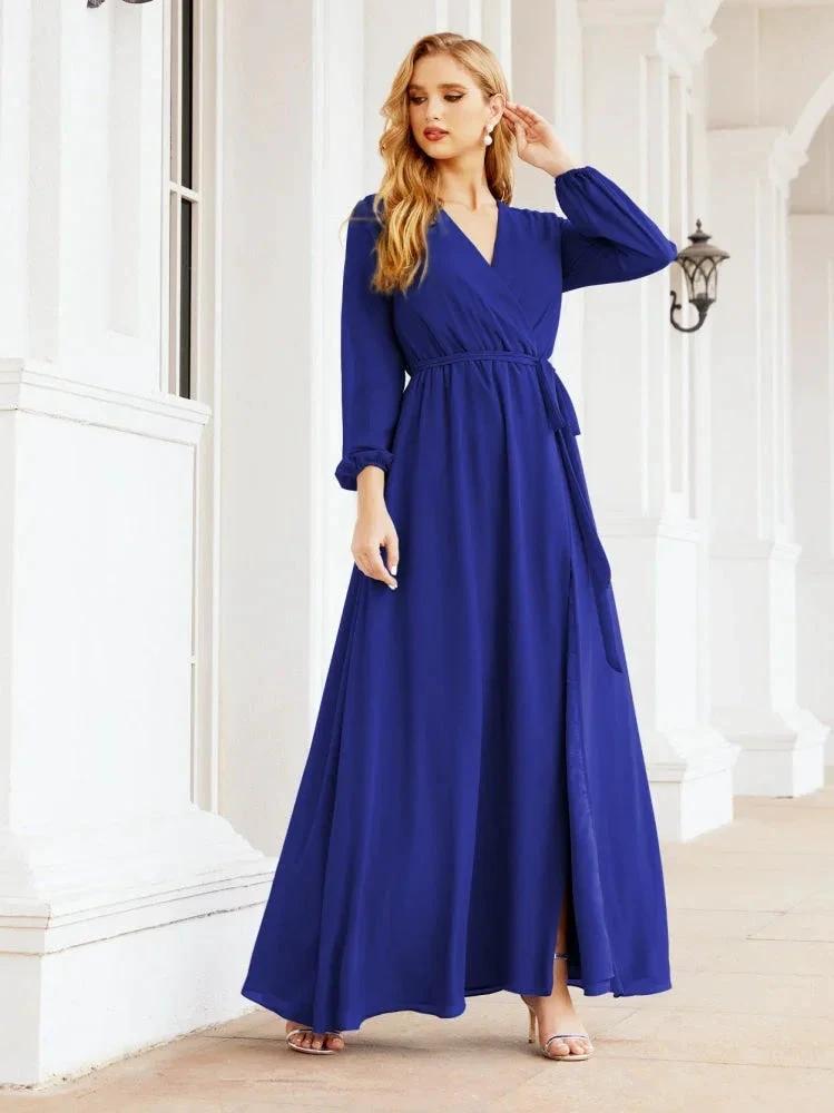 Sunnderly Women's Chiffon Bridesmaid Dress A line Long Sleeves Formal Evening Prom Gown for Wedding Guest SY28032 by numbersea