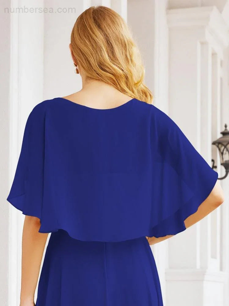 Numbersea Bridesmaid Dresses for Wedding Formal Evening Party Prom Gown with Cape 28050