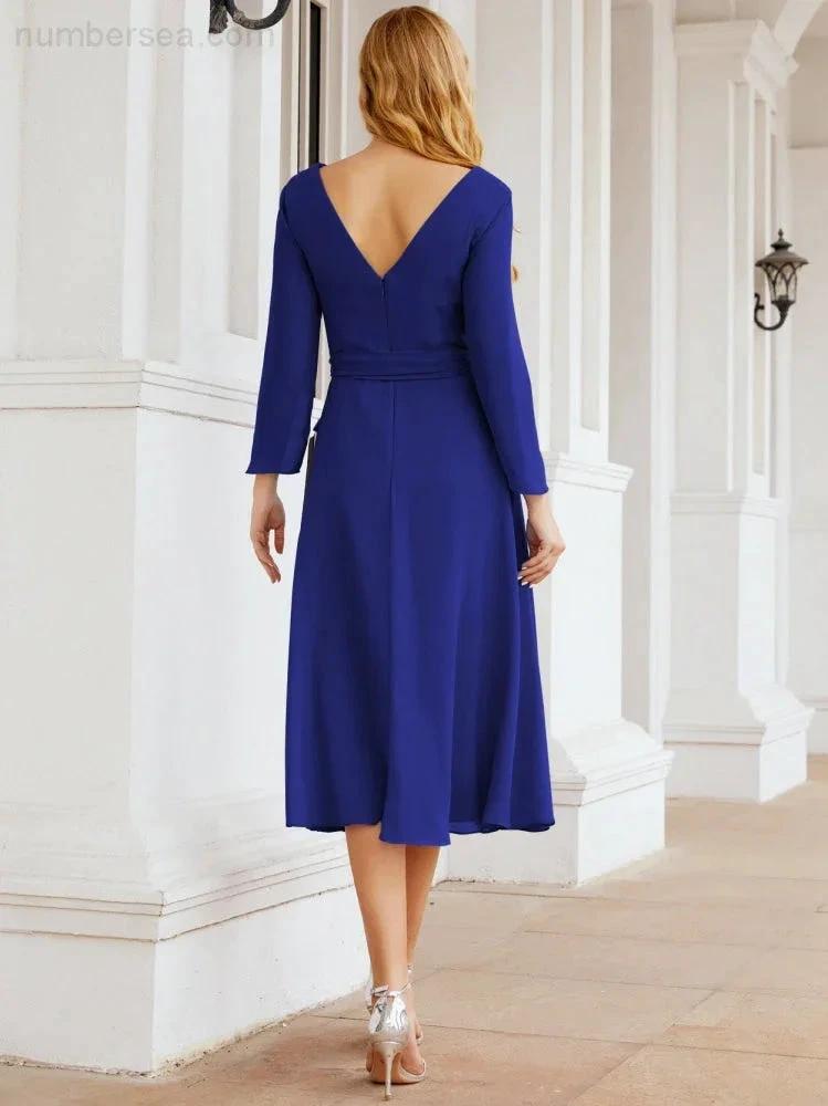 Bridesmaid Dress V-Back Waist Belt Mother of the Bride Wedding Guest SY28031 by numbersea