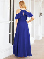 Numbersea Cold Shoulder Long Bridesmaid Dresses Side Slit Formal Prom Gowns Party Wedding 28070 by numbersea